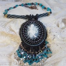 Angelot pendant necklace embroidered with an acrylic Angel, Swarovski crystal spinning tops and Japanese seed beads